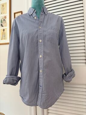 Gap Live-In Cotton Striped Button Down Shirt Blue White Coastal Grandmother